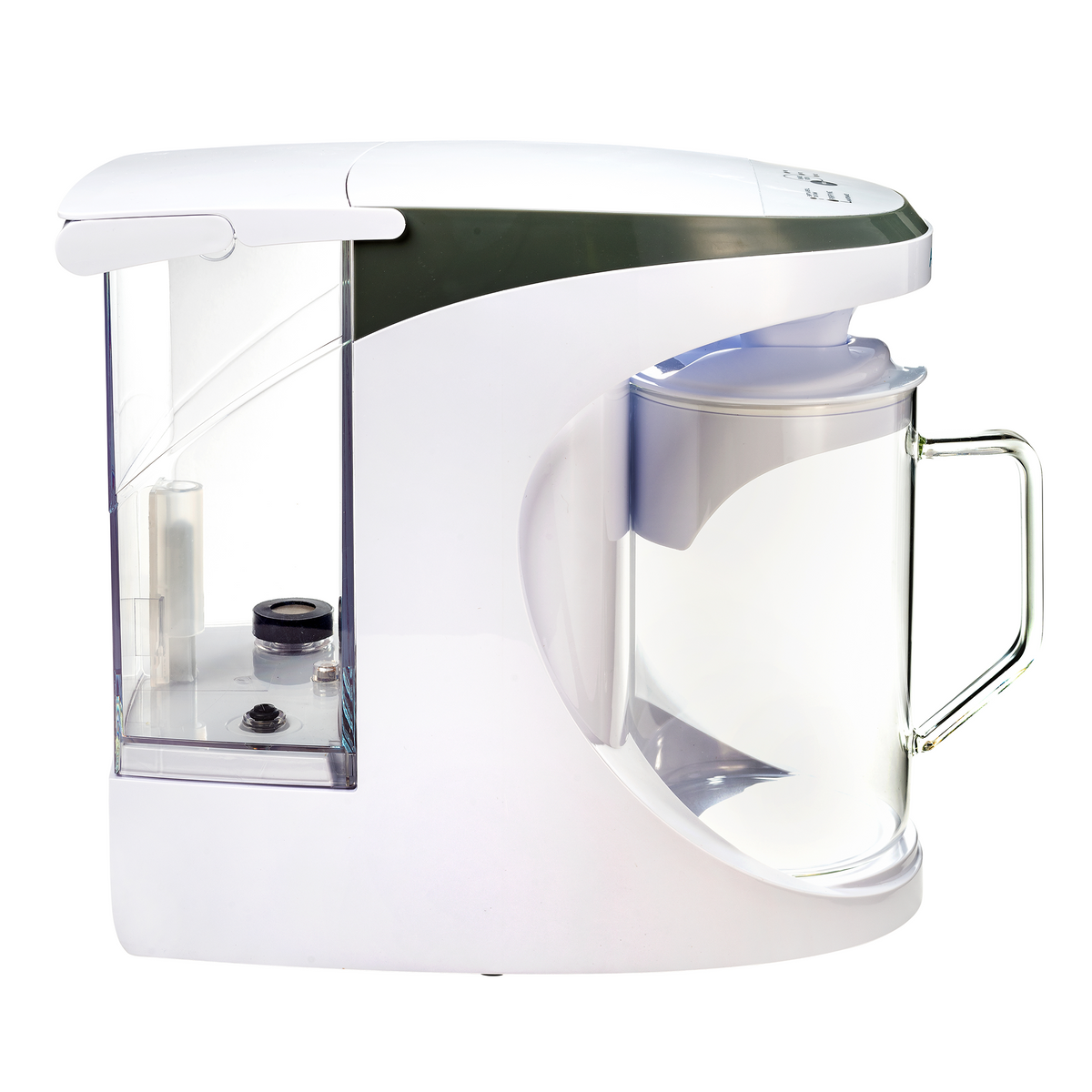 AquaTru Carafe in white with a free pre-carbon filter for effective water purification.