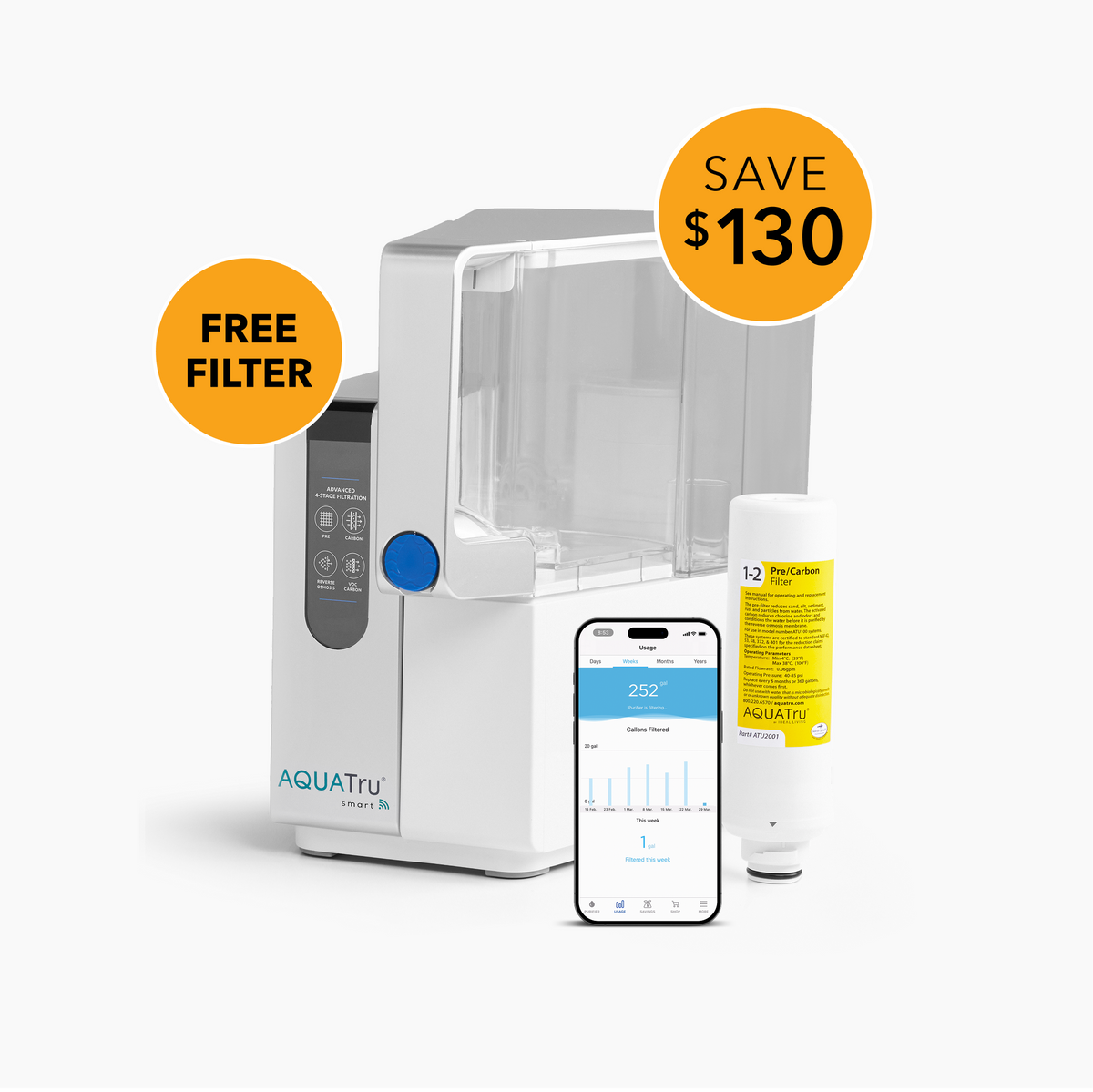 AquaTru Classic + Free Pre-Carbon Filter!