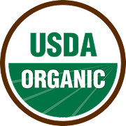 USDA Organic seal featuring green text on a white background with a brown circular border.