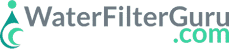 WaterFilterGuru.com logo featuring a stylized water droplet and text in gray and teal colors.