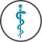 Caduceus symbol in teal, representing medical and healthcare recommendations.