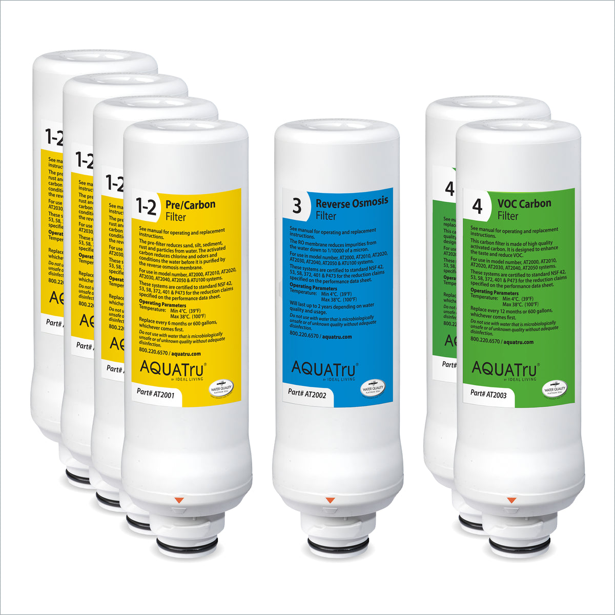Classic Two-Year Filter Combo Pack with four filters for water purification, featuring pre-carbon and reverse osmosis
