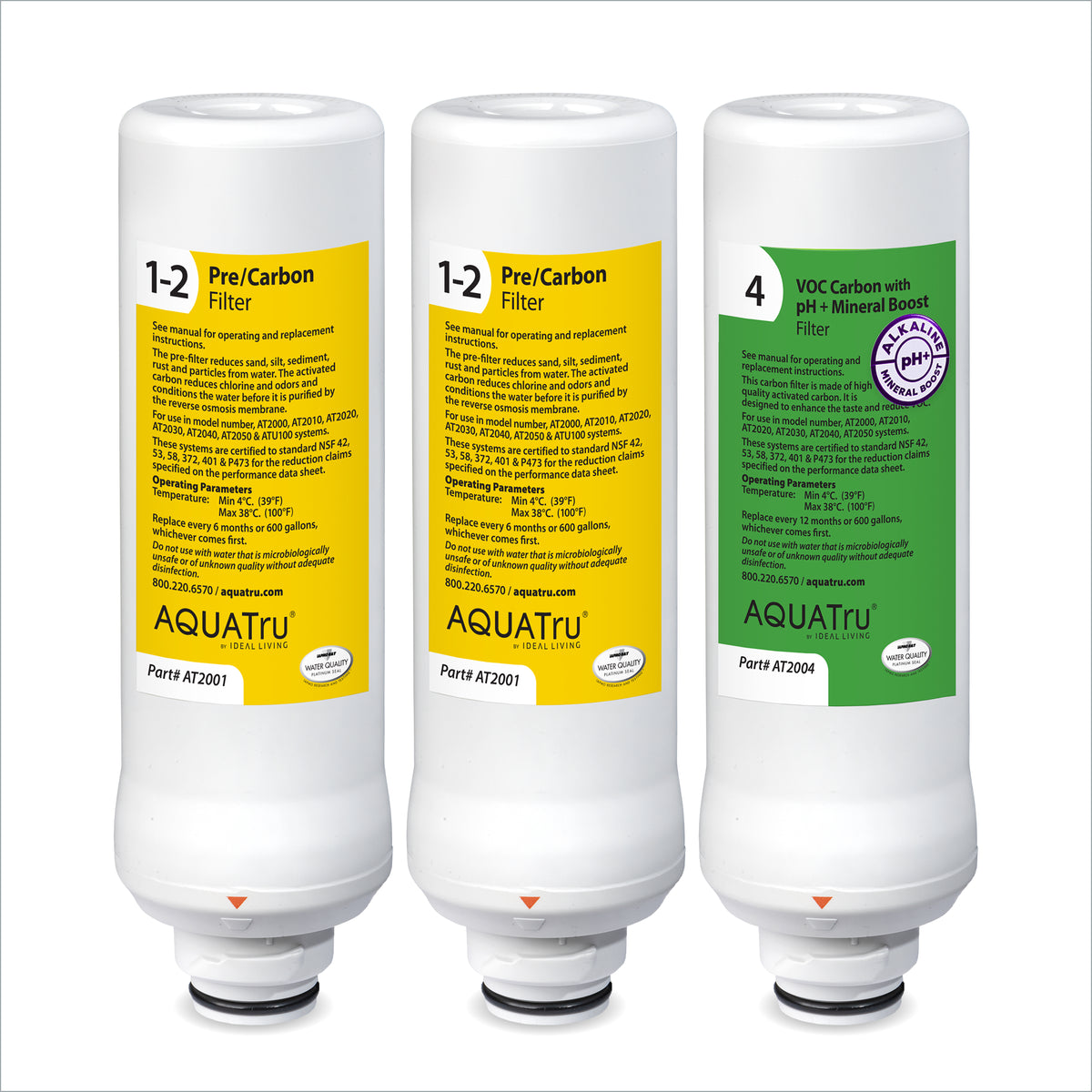 Classic One-Year Mineral Boost Alkaline Combo Filter Pack with three filters for water purification.