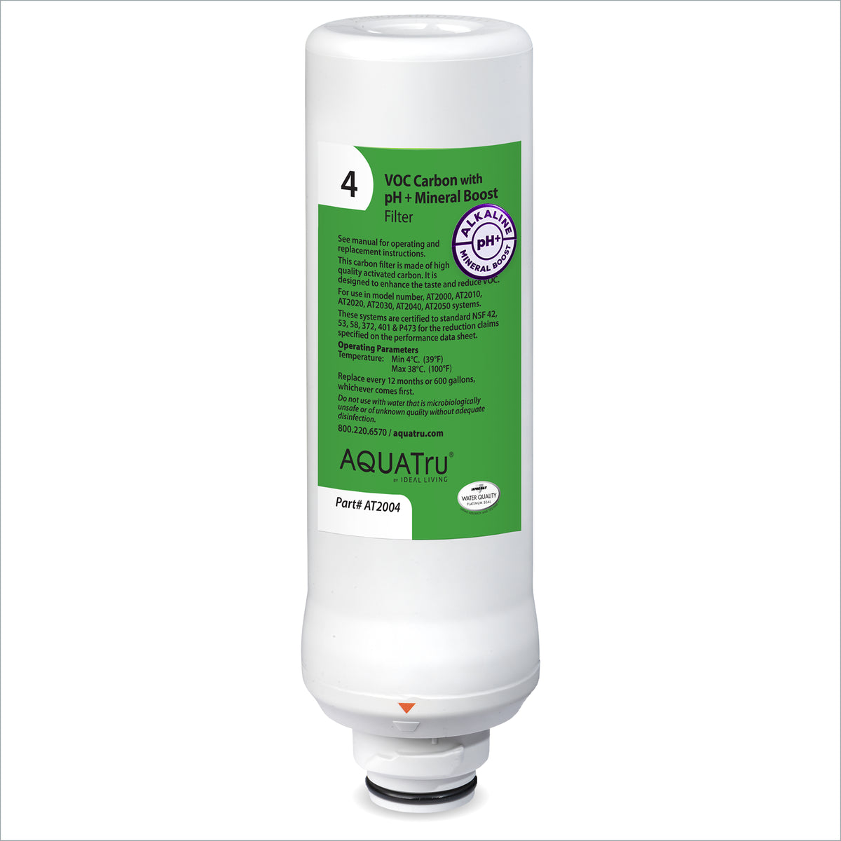 Classic Mineral Boost Alkaline VOC Filter with green label and white casing for water purification.