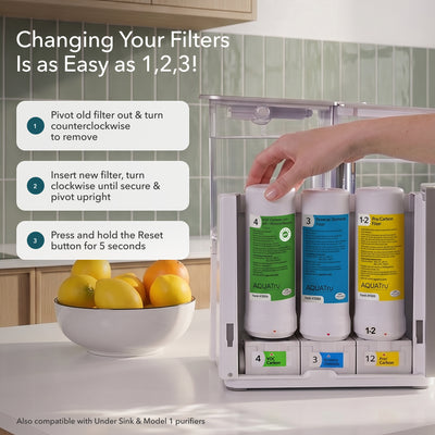 Classic Mineral Boost Alkaline VOC Filter with easy-to-follow instructions for filter replacement.
