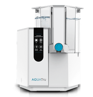 AQUATru water filtration system with clear tanks and a control panel, designed for home use.