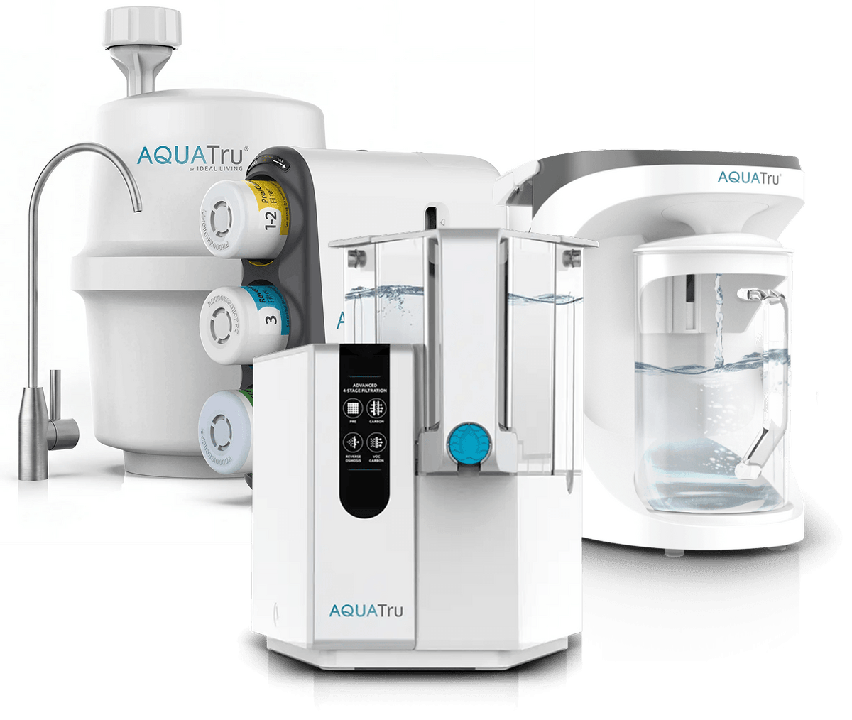 AQUATru water filtration system with multiple components, including a tank, filtration unit, and water dispenser.