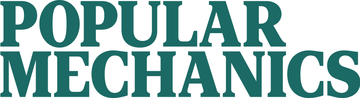 The logo for Popular Mechanics, featuring the words 'POPULAR MECHANICS' in a bold, dark teal serif typeface on a solid white background.