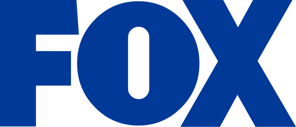 Blue 'FOX' logo on a black background