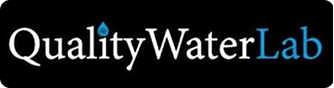 QualityWaterLab logo with a blue water droplet accent on a black background.