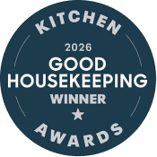 2026 Good Housekeeping Winner badge for Kitchen Awards, featuring a circular design with text in white and blue.