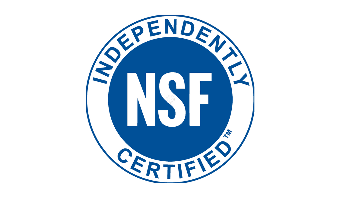 NSF certification logo featuring a blue circle with "NSF" in white and "INDEPENDENTLY CERTIFIED" around the edge.