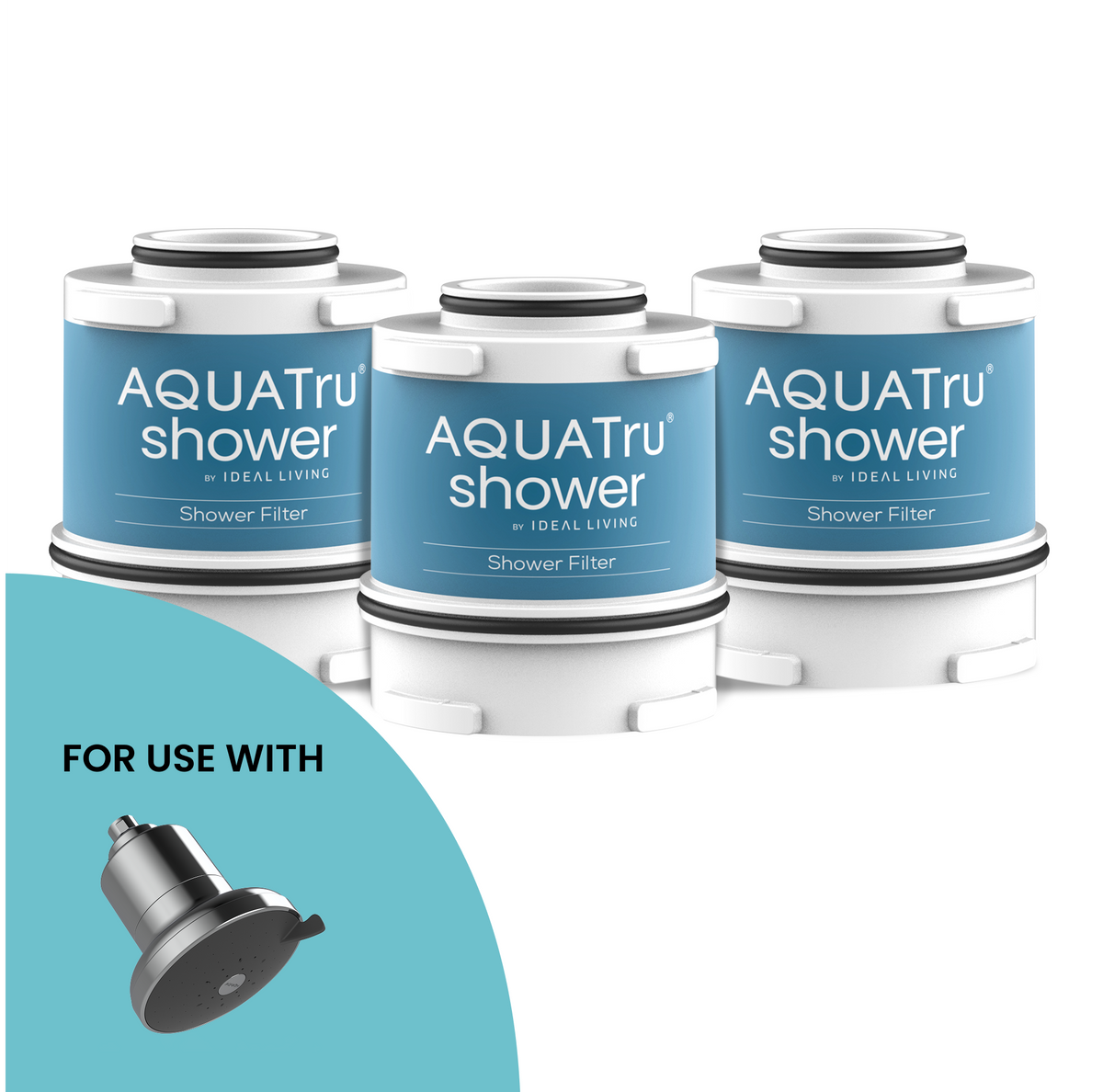 Replacement Shower Filter 3 Pack in blue, designed for use with AQUATru shower systems.