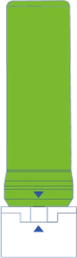 A tall green cylinder above a white base, representing a VOC filter where water flows into a clean tank as purified water.