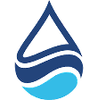 Blue water droplet logo with stylized waves inside, representing fluidity and freshness.