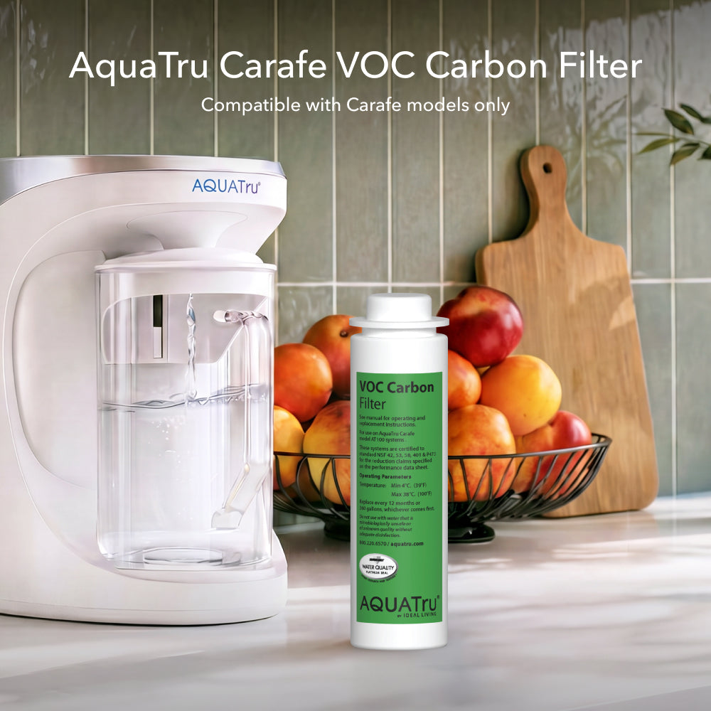 Carafe ONLY VOC Carbon Filter for AquaTru systems, designed to reduce VOCs in drinking water.